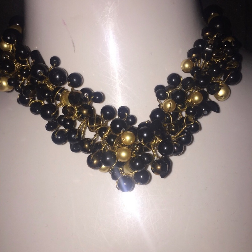 Black and Gold Cluster Statement Necklace